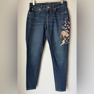 Jennifer Lopez Dark Wash Floral Embroidery Skinny Ankle Jeans Women’s Size 2